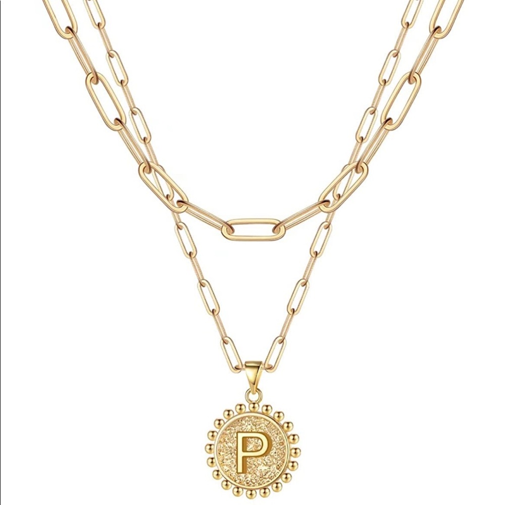 P - | 14 K Dainty Layered Initial Necklace for Women *NEW*